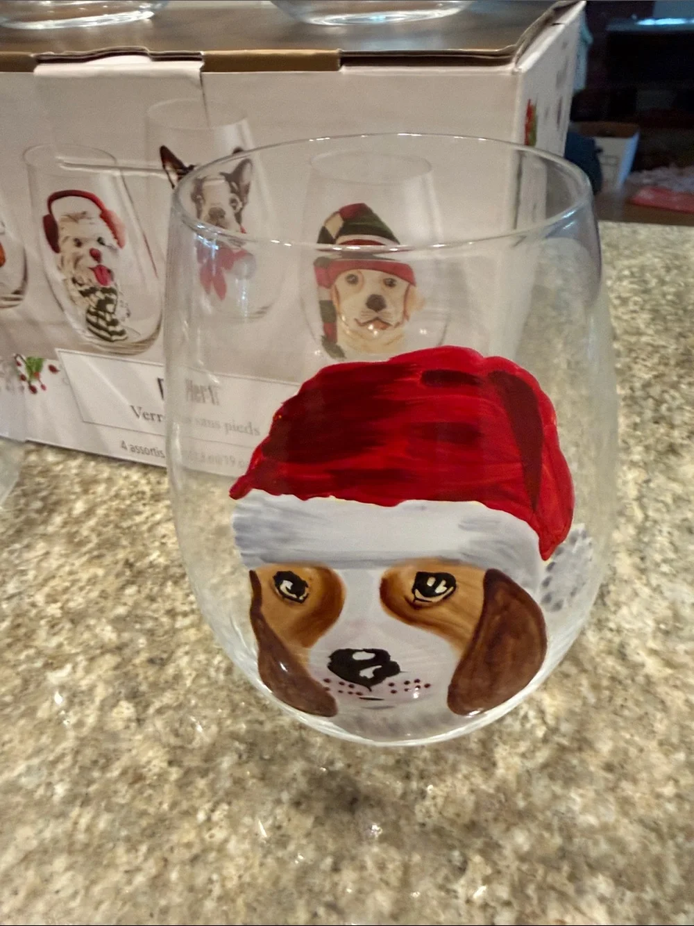 Pier 11Holiday Dog Stemless Wine Glasses - Set of 4 NIB
